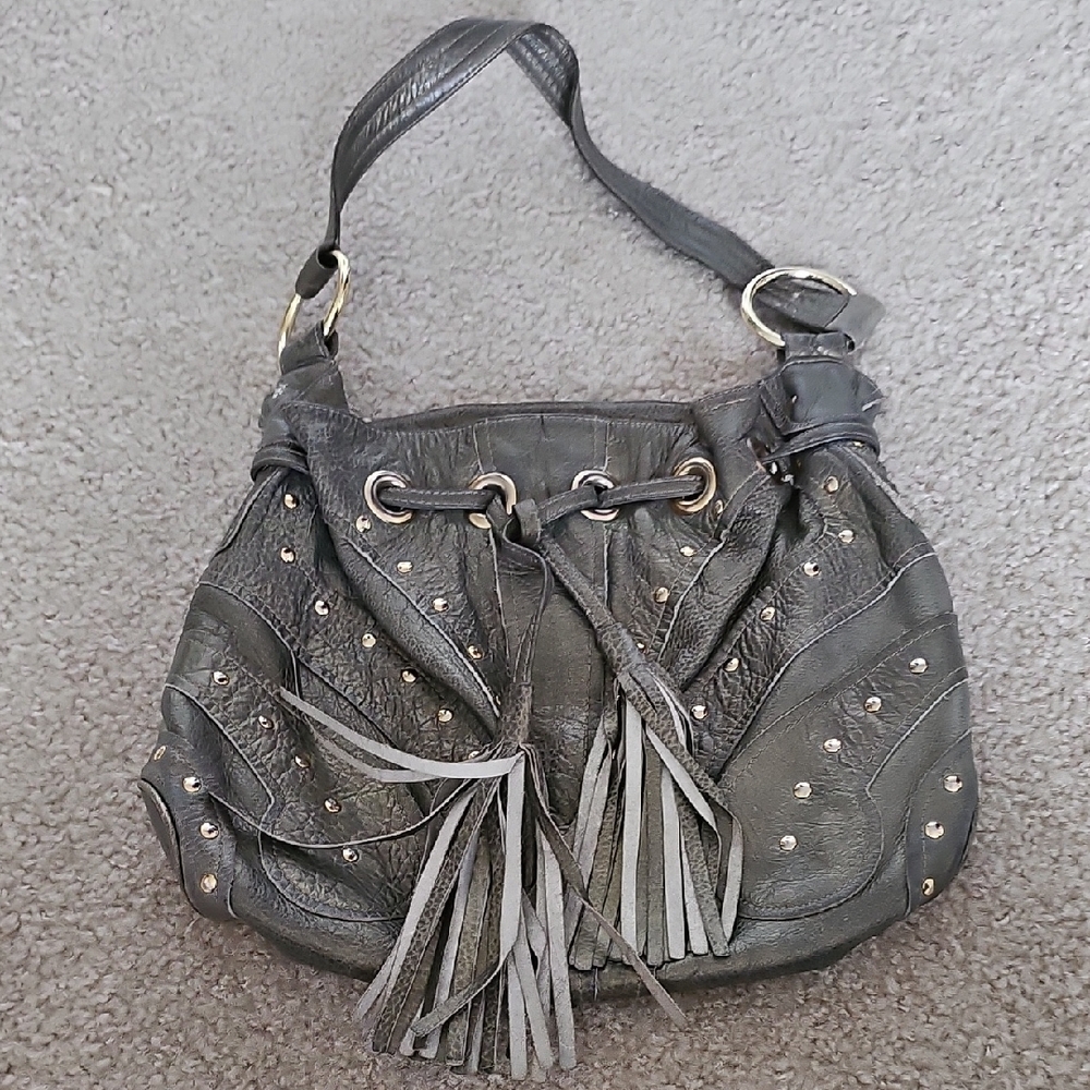 BULGA Olive Green Studded Butterfly Hobo Style Shoulder Bag